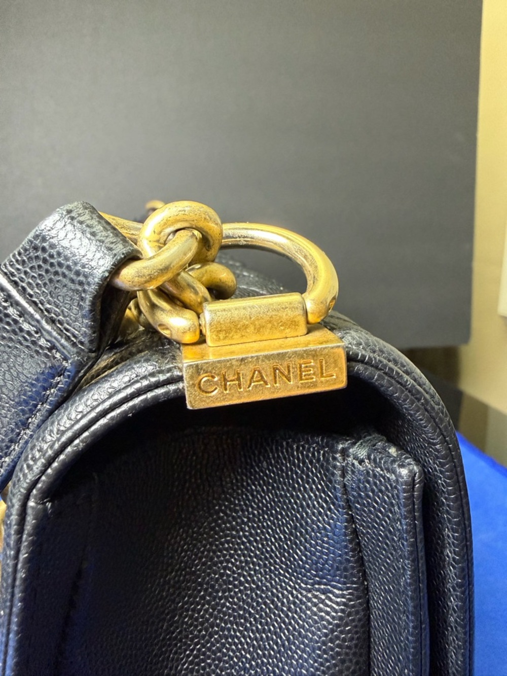 Authentic Chanel Boy Quilted Bag, Black Caviar Leather with Gold Hardware - Picture 4 of 16